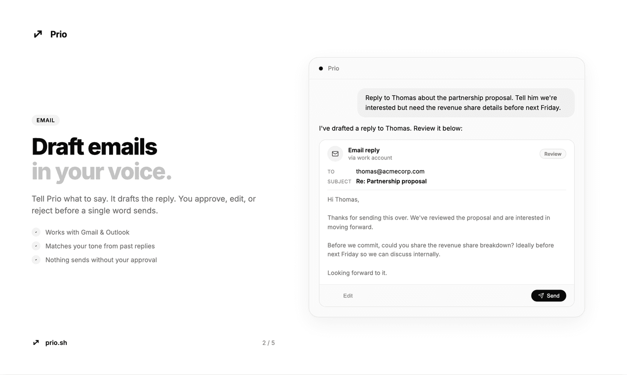 Prio AI email reply interface