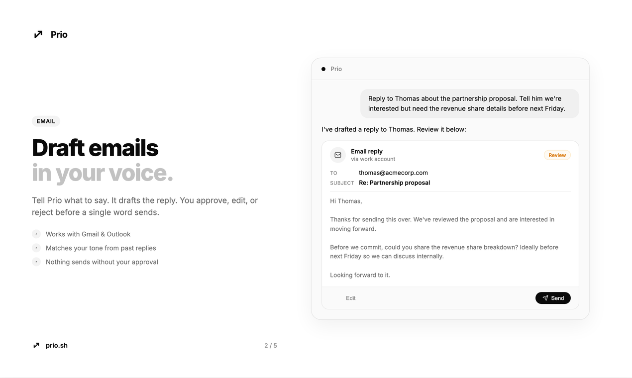 Prio AI email reply interface